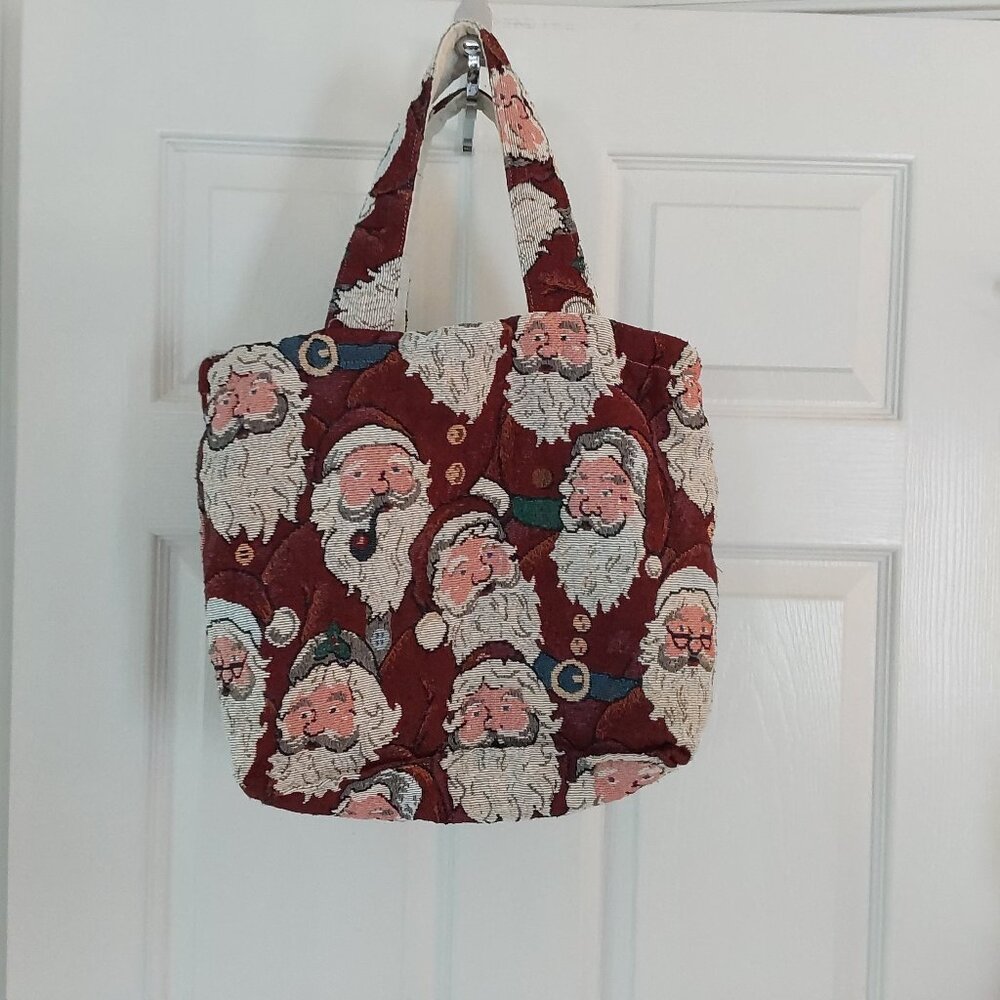 Santa Claus handmade tote bag cotton with snaps